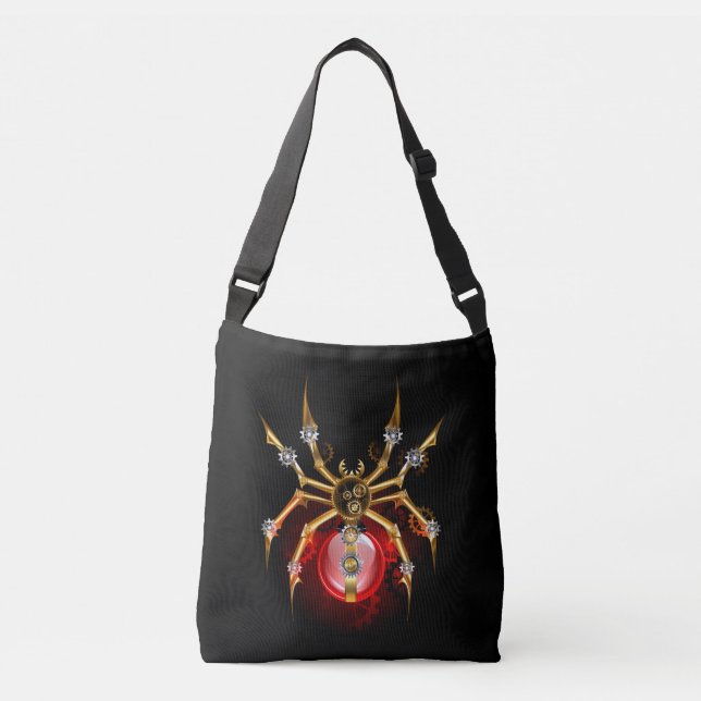 Steampunk spider på svart axelväska (Framsida)