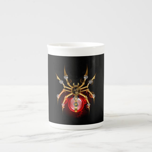 Steampunk spider på svart benporslin mugg (Framsidan)