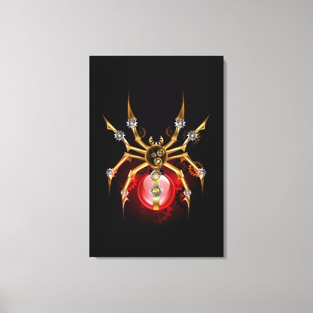 Steampunk spider på svart canvastryck (Framsida)
