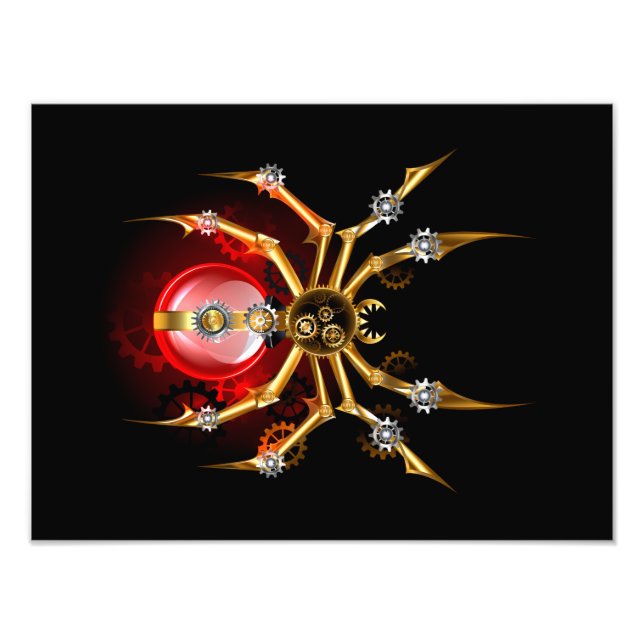 Steampunk spider på svart fototryck (Framsidan)