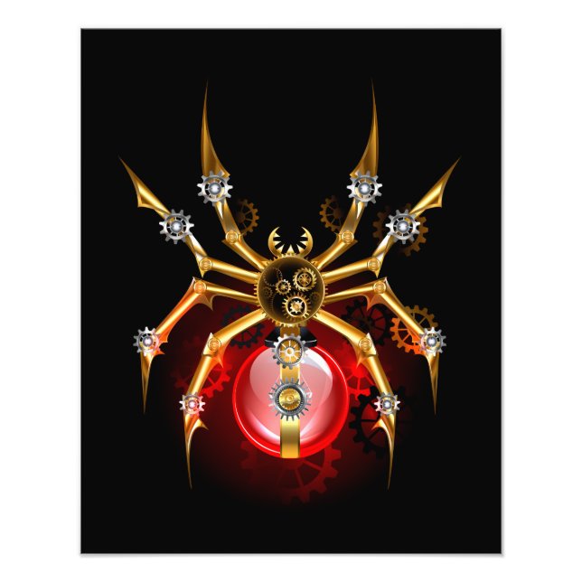 Steampunk spider på svart fototryck (Framsidan)