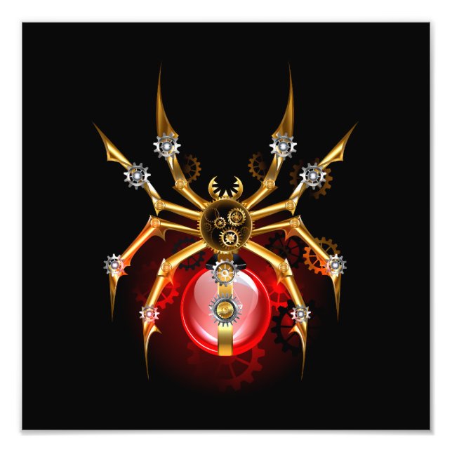 Steampunk spider på svart fototryck (Framsidan)
