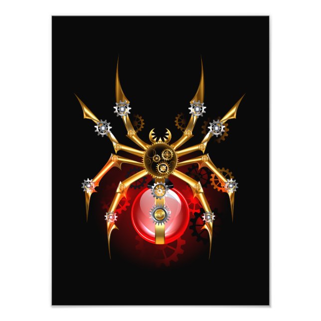 Steampunk spider på svart fototryck (Framsidan)