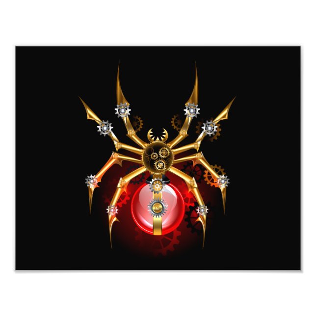 Steampunk spider på svart fototryck (Framsidan)