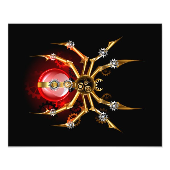 Steampunk spider på svart fototryck (Framsidan)