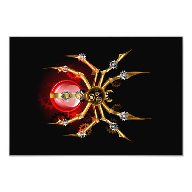 Steampunk spider på svart fototryck (Framsidan)