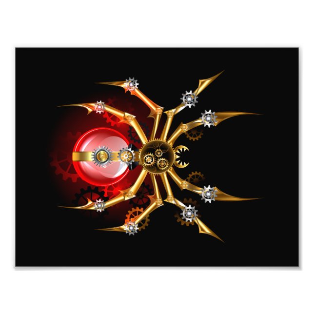 Steampunk spider på svart fototryck (Framsidan)