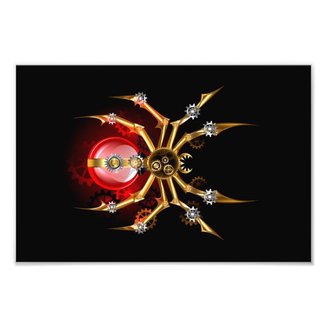 Steampunk spider på svart fototryck (Framsidan)