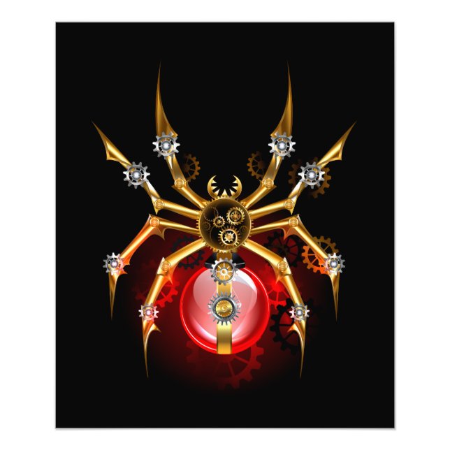 Steampunk spider på svart fototryck (Framsidan)