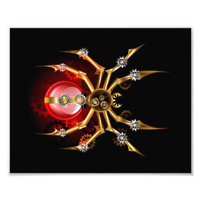 Steampunk spider på svart fototryck (Framsidan)