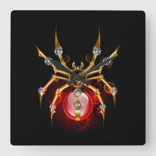 Steampunk spider på svart fyrkantig klocka