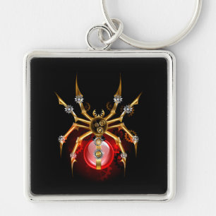 Steampunk spider på svart fyrkantig silverfärgad nyckelring
