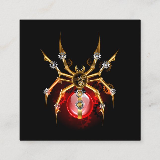 Steampunk spider på svart fyrkantigt visitkort (Framsida)
