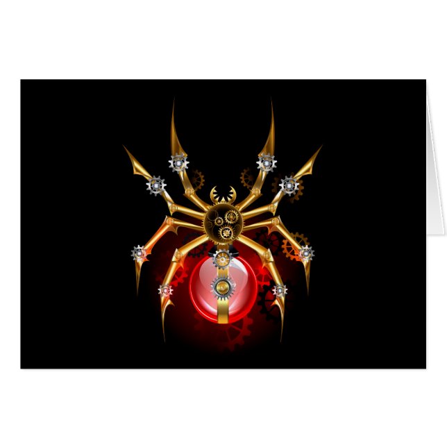 Steampunk spider på svart hälsningskort (Framsidan Horizontal)