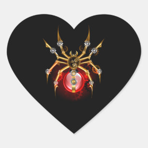 Steampunk spider på svart hjärtformat klistermärke