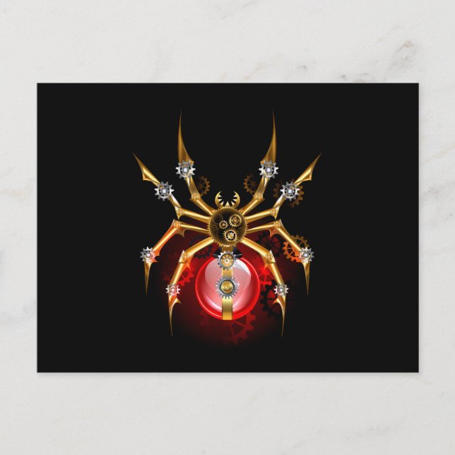Steampunk spider på svart inbjudan vykort (Framsida)