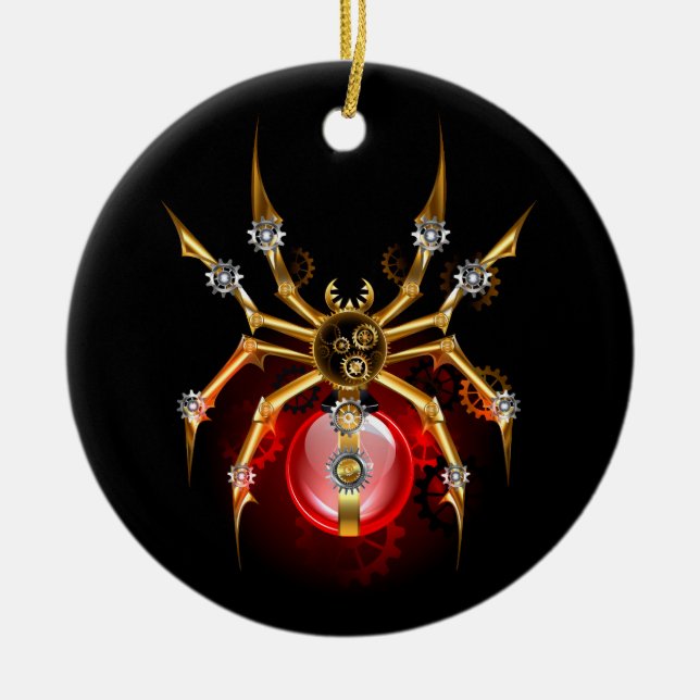 Steampunk spider på svart julgransprydnad keramik (Framsidan)