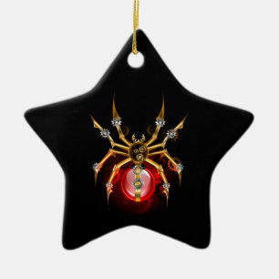 Steampunk spider på svart julgransprydnad keramik