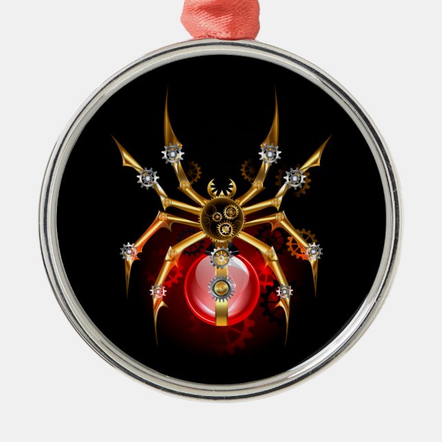 Steampunk spider på svart julgransprydnad metall (Framsidan)