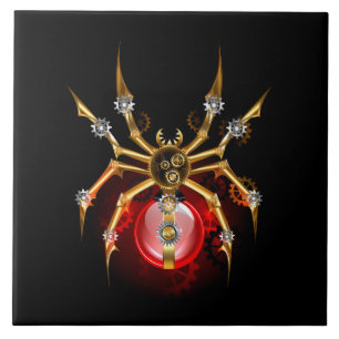 Steampunk spider på svart kakelplatta