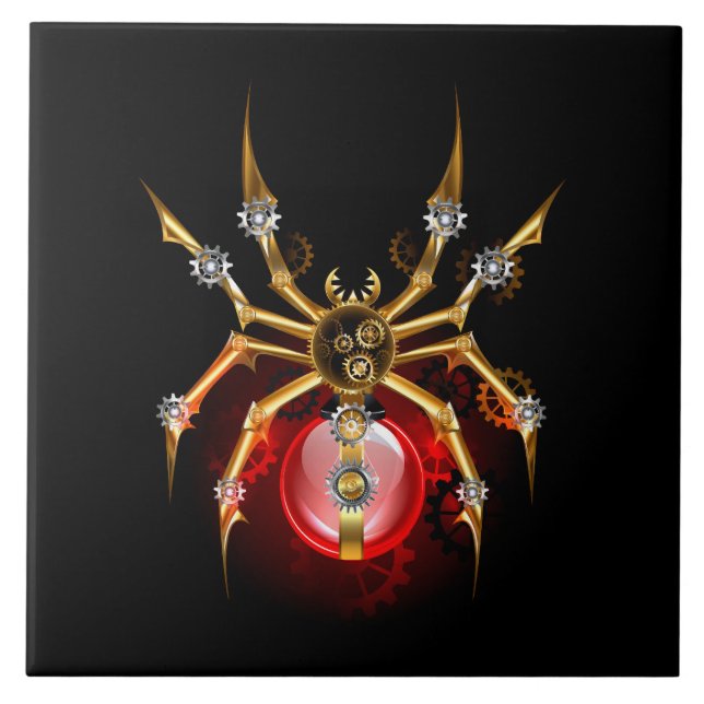 Steampunk spider på svart kakelplatta (Framsidan)