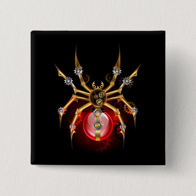 Steampunk spider på svart knapp (Framsida)