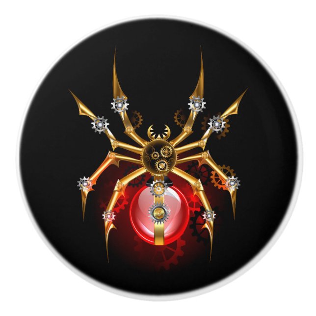 Steampunk spider på svart knopp (Framsidan)