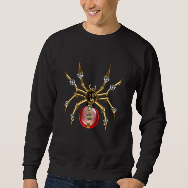 Steampunk spider på svart lång ärmad tröja (Framsida)