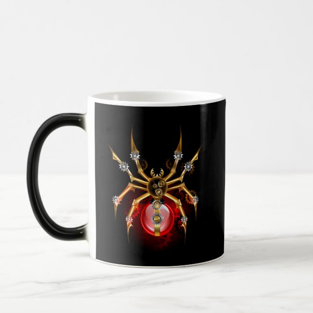 Steampunk spider på svart magisk mugg (Vänster)