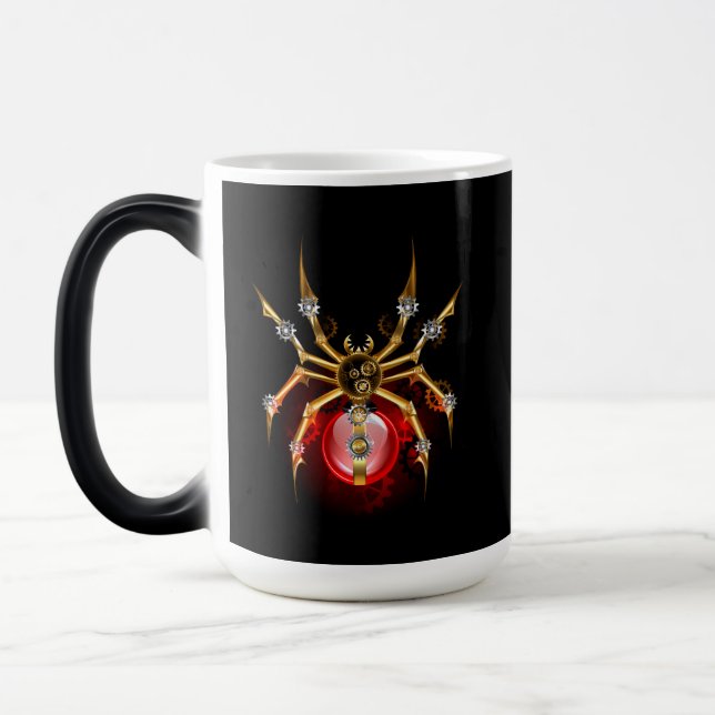 Steampunk spider på svart magisk mugg (Vänster)