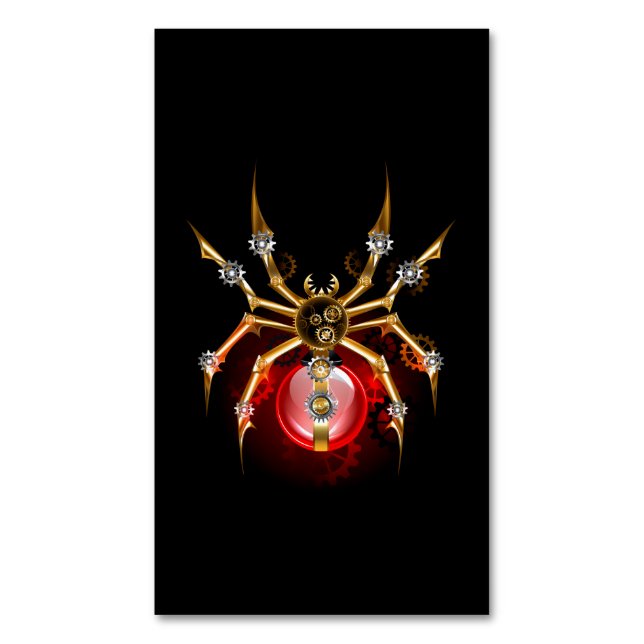 Steampunk spider på svart magnetiska visitkort (Framsida vertikal)