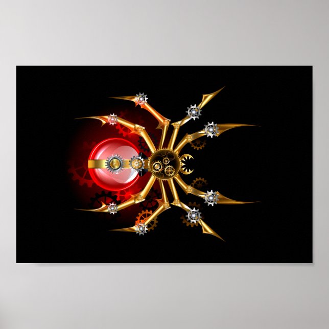 Steampunk spider på svart poster (Framsidan)
