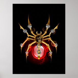 Steampunk spider på svart poster
