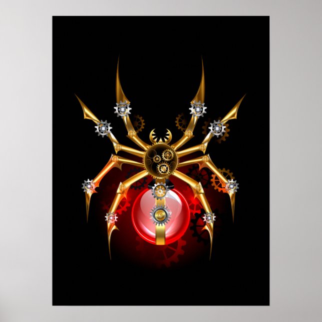 Steampunk spider på svart poster (Framsidan)