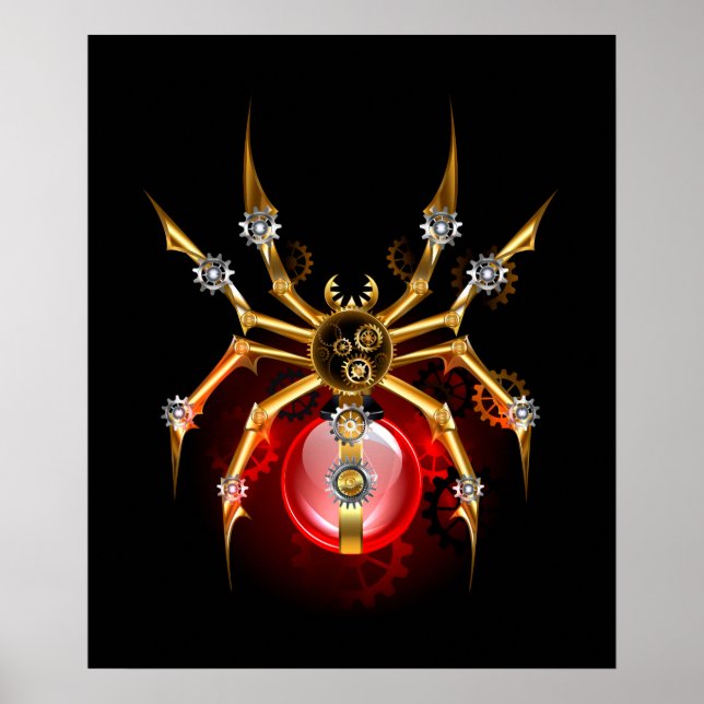 Steampunk spider på svart poster (Framsidan)