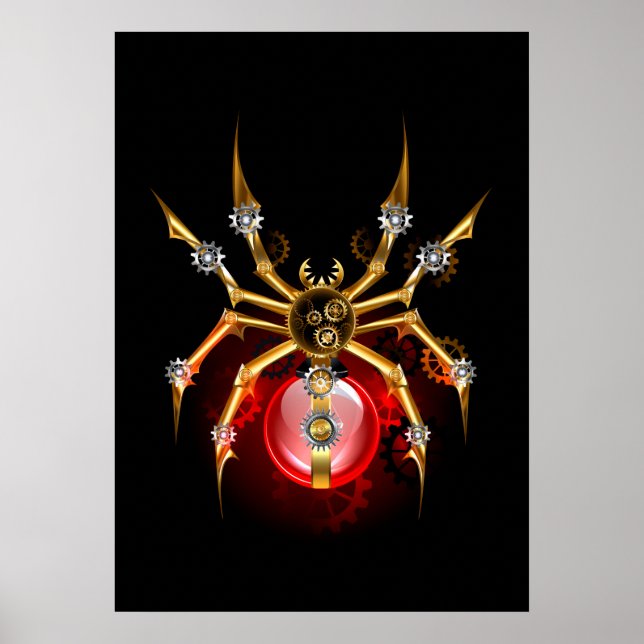 Steampunk spider på svart poster (Framsidan)