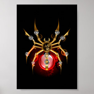Steampunk spider på svart poster