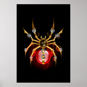 Steampunk spider på svart poster