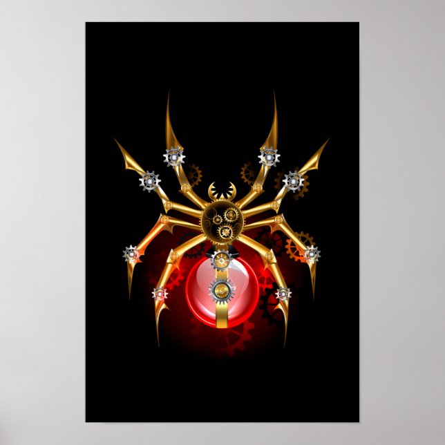 Steampunk spider på svart poster (Framsidan)