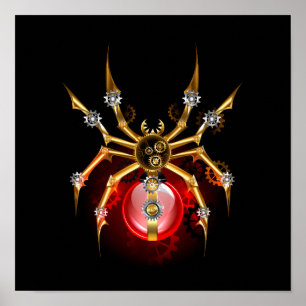 Steampunk spider på svart poster