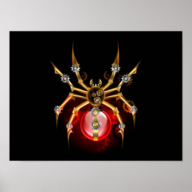 Steampunk spider på svart poster (Framsidan)