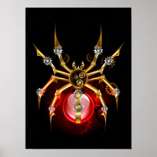Steampunk spider på svart poster