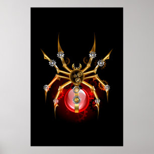Steampunk spider på svart poster
