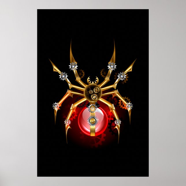Steampunk spider på svart poster (Framsidan)
