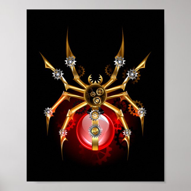 Steampunk spider på svart poster (Framsidan)