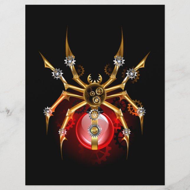 Steampunk spider på svart reklamblad (Framsidan)