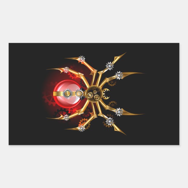 Steampunk spider på svart rektangulärt klistermärke (Framsida)
