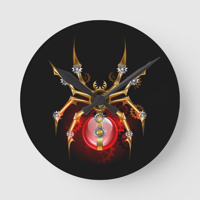 Steampunk spider på svart rund klocka (Framsida)