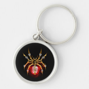 Steampunk spider på svart rund silverfärgad nyckelring
