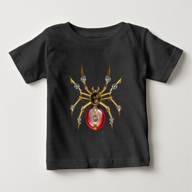 Steampunk spider på svart t shirt (Framsida)